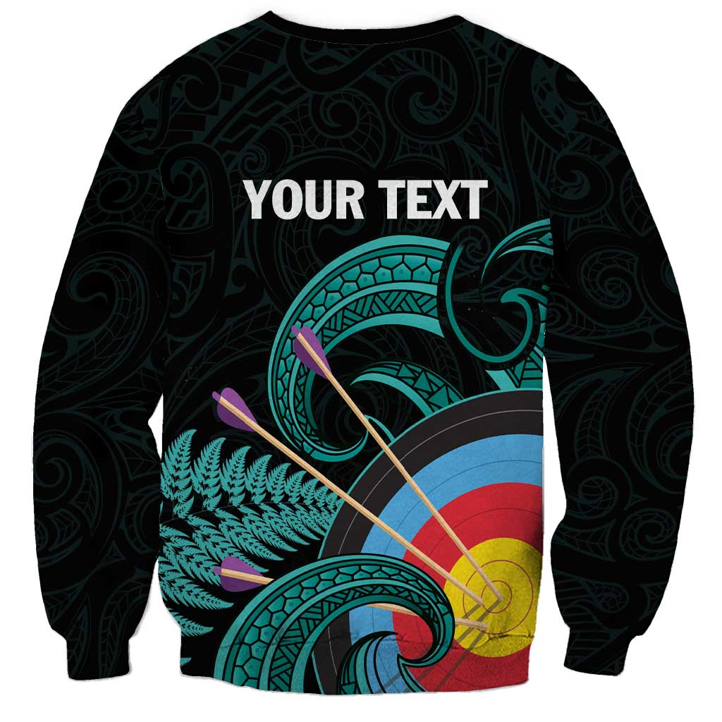 Personalised New Zealand Archery Sweatshirt Turquoise Maori Silver Fern