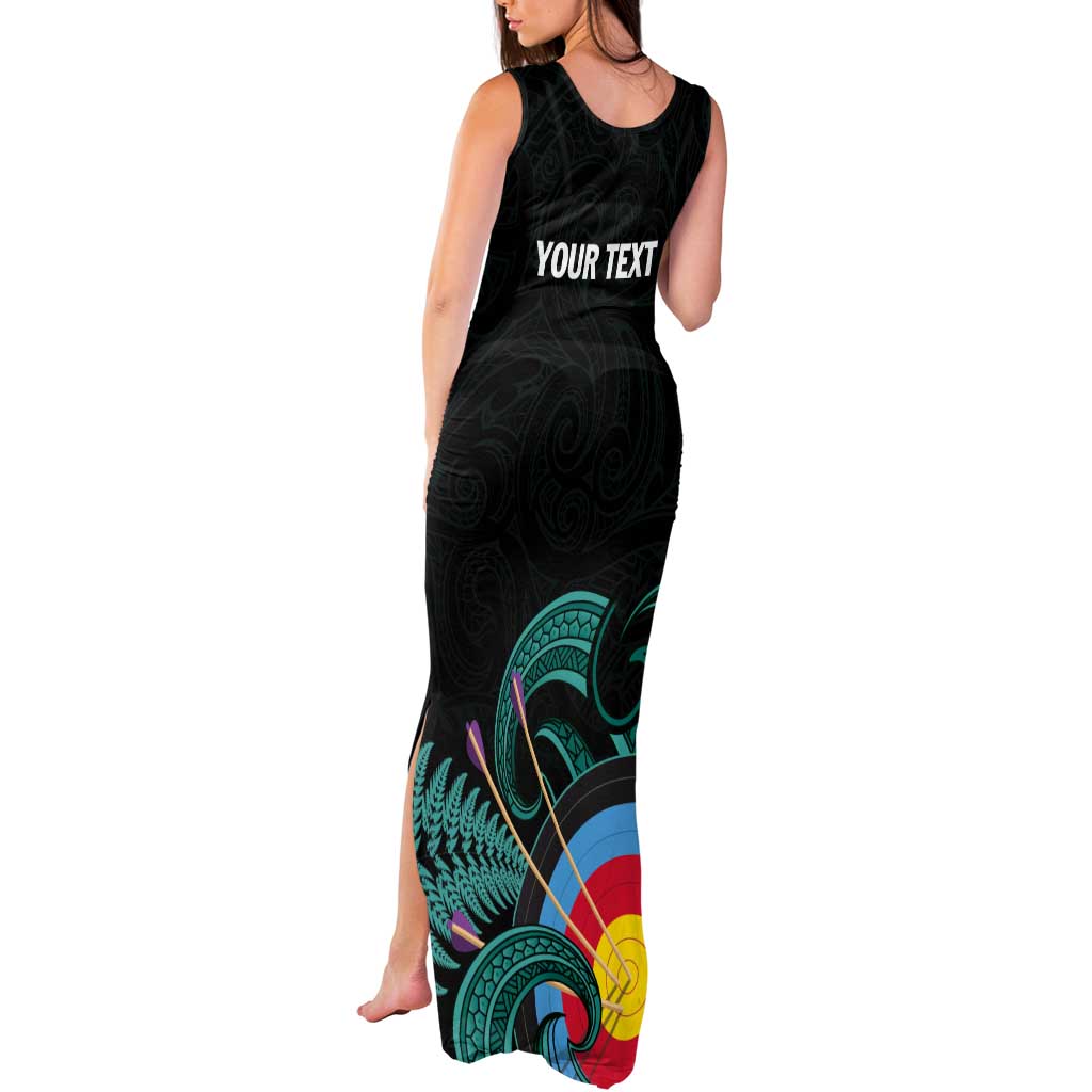 Personalised New Zealand Archery Tank Maxi Dress Turquoise Maori Silver Fern