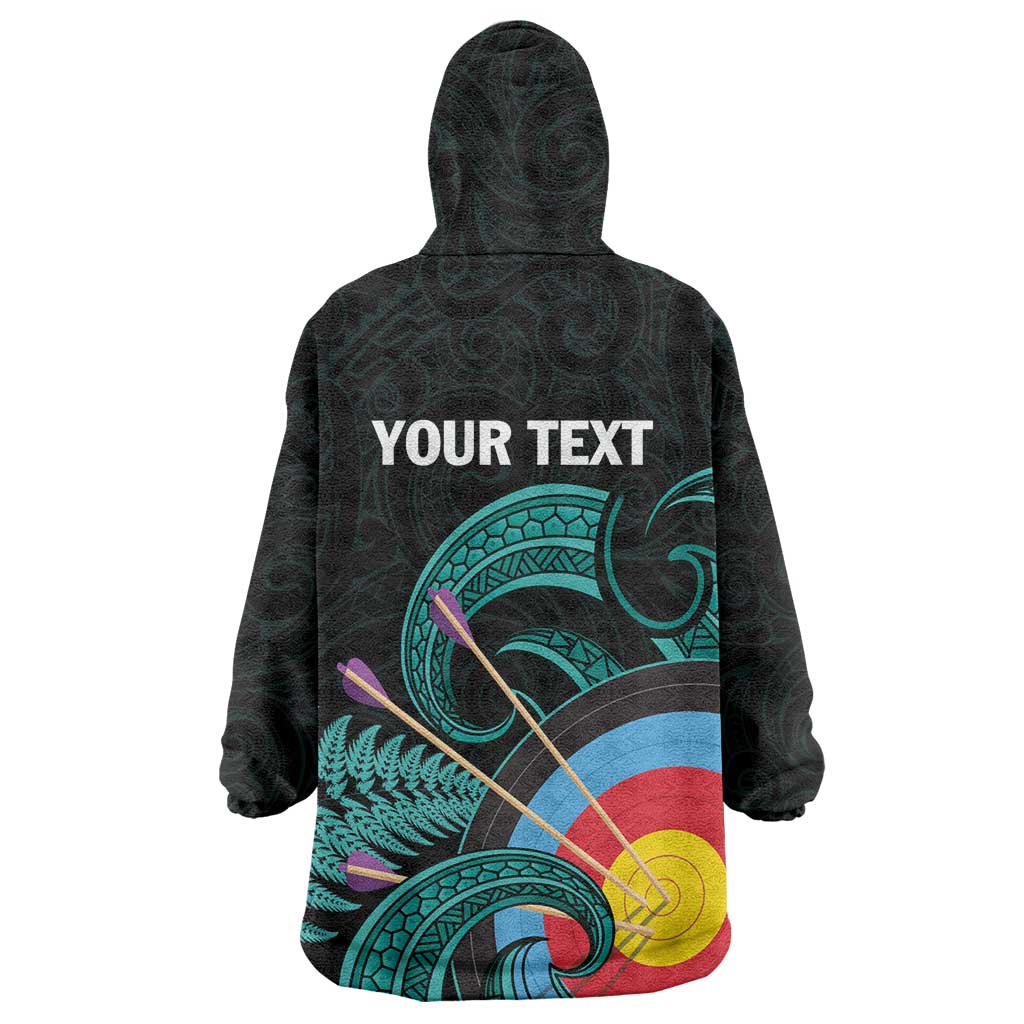 Personalised New Zealand Archery Wearable Blanket Hoodie Turquoise Maori Silver Fern