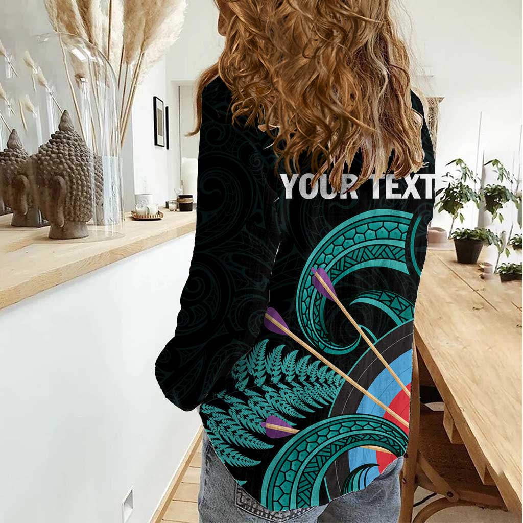 Personalised New Zealand Archery Women Casual Shirt Turquoise Maori Silver Fern LT01 - Polynesian Pride