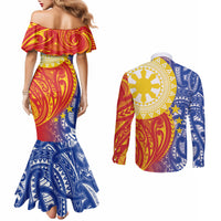 Philippines Couples Matching Mermaid Dress and Long Sleeve Button Shirt Pilipinas Polynesian Pattern