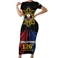 Personalized Philippines Independence Day Family Matching Short Sleeve Bodycon Dress and Hawaiian Shirt Filipino 126th Anniversary Sun Tattoo
