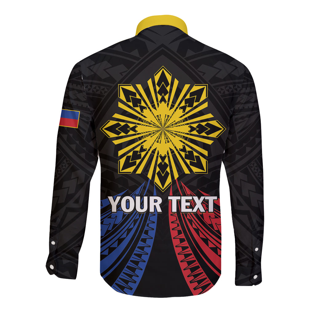 Personalized Philippines Independence Day Long Sleeve Button Shirt Filipino 126th Anniversary Sun Tattoo