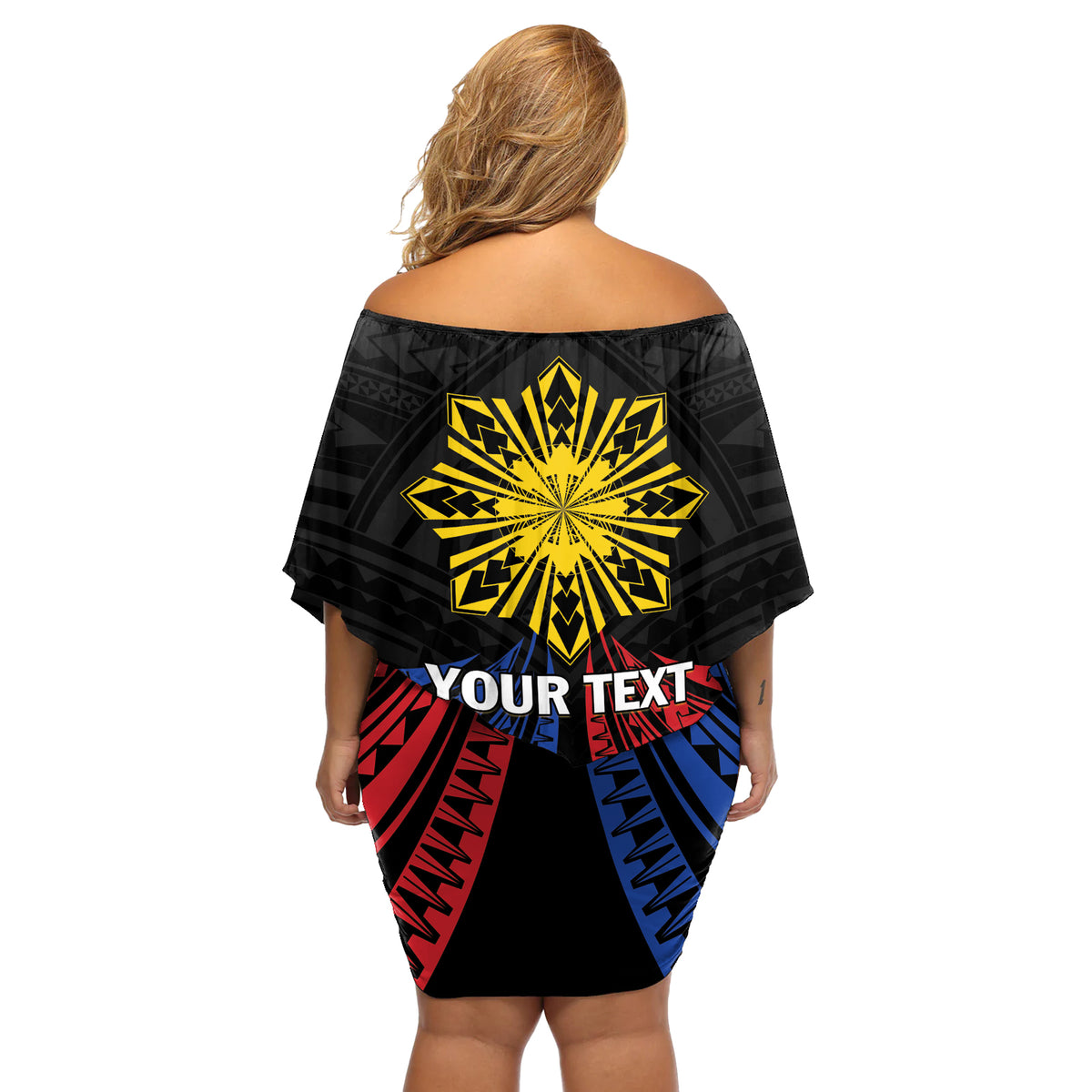 Personalized Philippines Independence Day Off Shoulder Short Dress Filipino 126th Anniversary Sun Tattoo