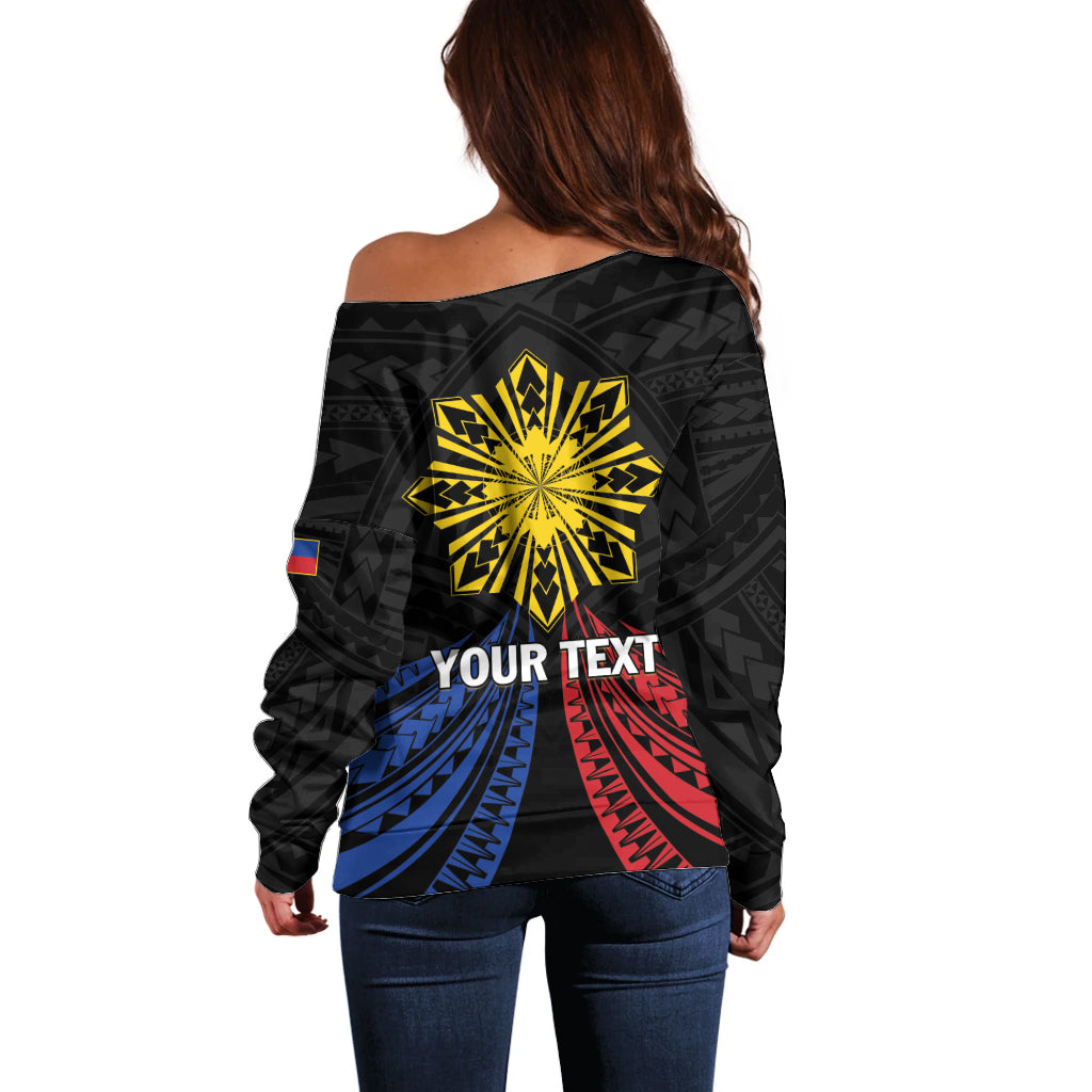 Personalized Philippines Independence Day Off Shoulder Sweater Filipino 126th Anniversary Sun Tattoo