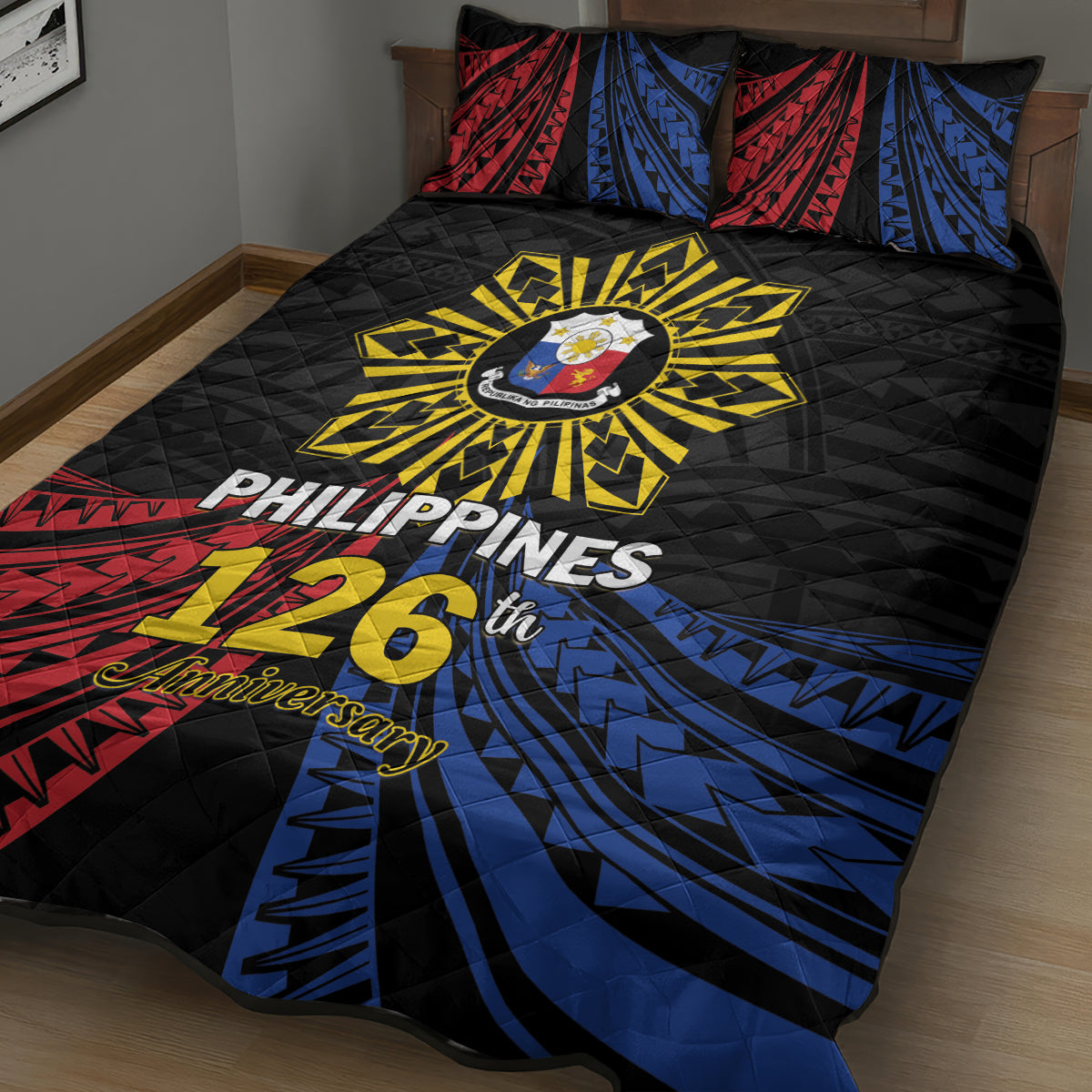 Philippines Independence Day Quilt Bed Set Filipino 126th Anniversary Sun Tattoo