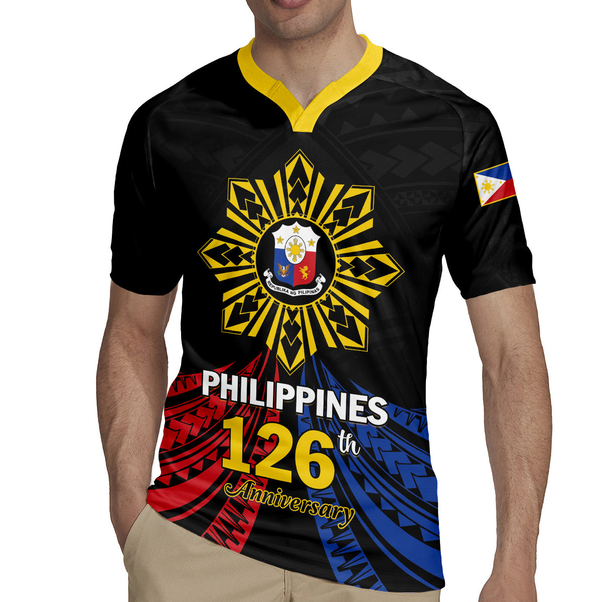 Personalized Philippines Independence Day Rugby Jersey Filipino 126th Anniversary Sun Tattoo
