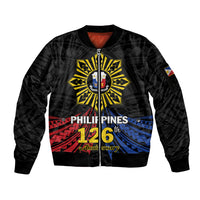 Personalized Philippines Independence Day Sleeve Zip Bomber Jacket Filipino 126th Anniversary Sun Tattoo