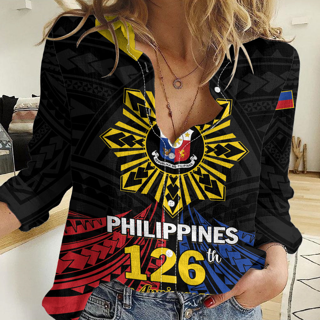 Personalized Philippines Independence Day Women Casual Shirt Filipino 126th Anniversary Sun Tattoo