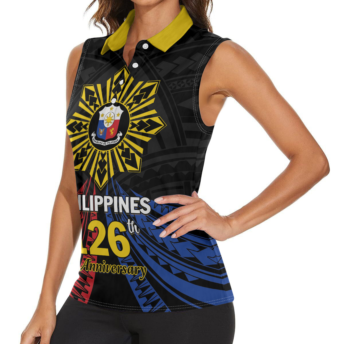 Personalized Philippines Independence Day Women Sleeveless Polo Shirt Filipino 126th Anniversary Sun Tattoo