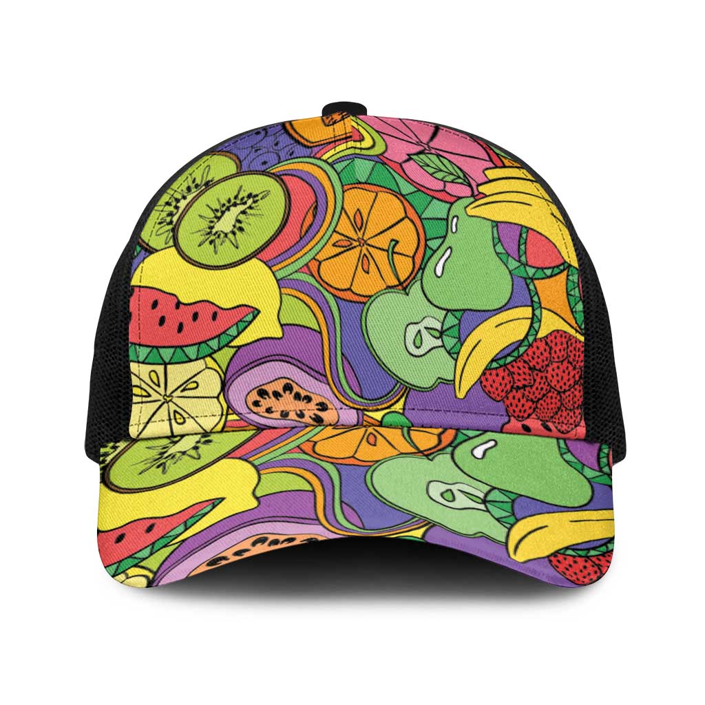 Hawaii Fruits Hippie Style Baseball Net Cap Vibrant Colorful LT01 One Size Black Multicolor - Polynesian Pride