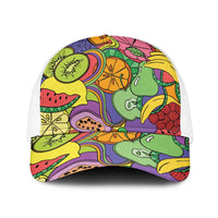 Hawaii Fruits Hippie Style Baseball Net Cap Vibrant Colorful LT01 One Size White Multicolor - Polynesian Pride