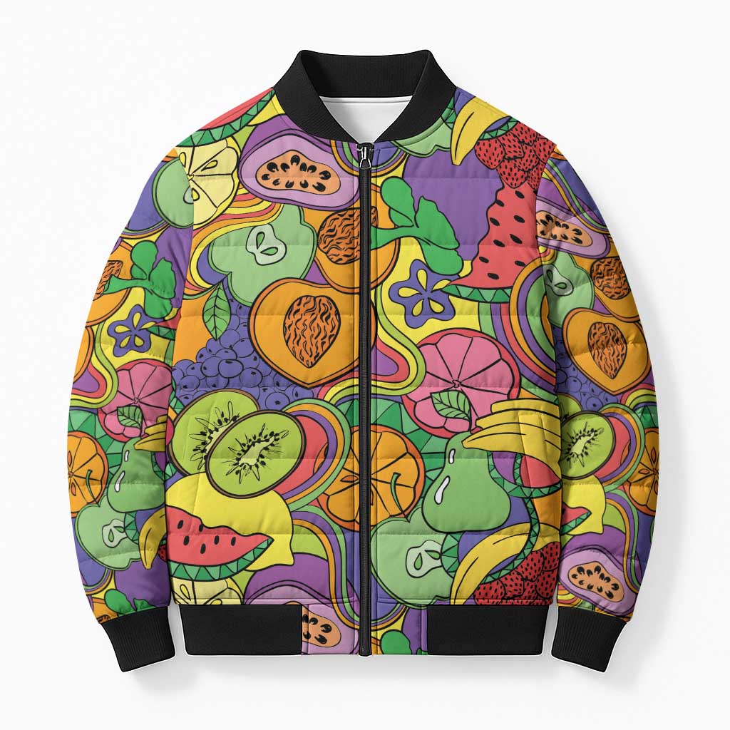 Hawaii Fruits Hippie Style Bomber Puffer Jacket Vibrant Colorful LT01 Unisex Multicolor - Polynesian Pride