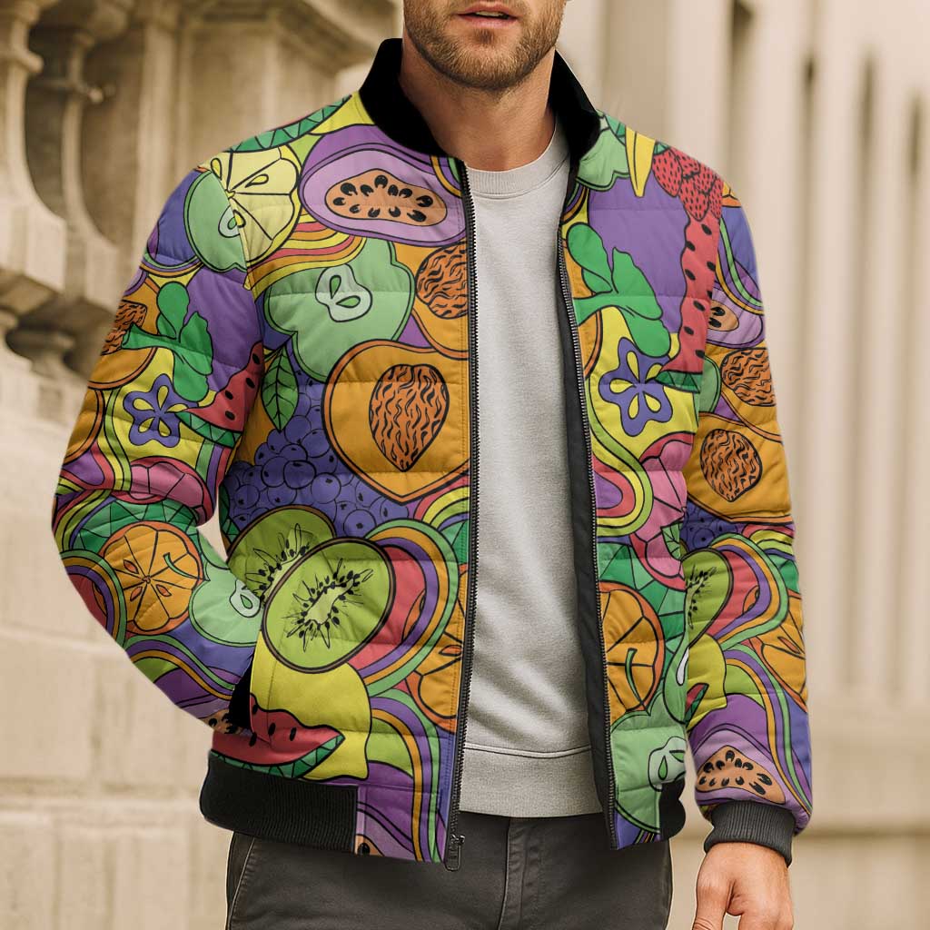 Hawaii Fruits Hippie Style Bomber Puffer Jacket Vibrant Colorful LT01 - Polynesian Pride
