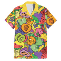 Hawaii Fruits Hippie Style Family Matching Off Shoulder Short Dress and Hawaiian Shirt Vibrant Colorful LT01 Dad's Shirt - Short Sleeve Multicolor - Polynesian Pride