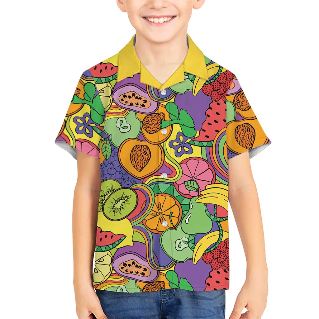 Hawaii Fruits Hippie Style Family Matching Short Sleeve Bodycon Dress and Hawaiian Shirt Vibrant Colorful LT01 Son's Shirt Multicolor - Polynesian Pride