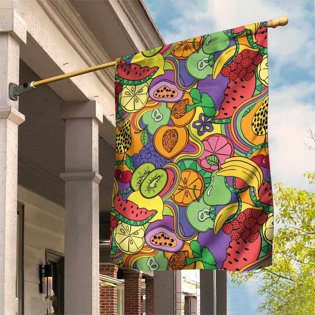 Hawaii Fruits Hippie Style Garden Flag Vibrant Colorful