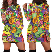 Hawaii Fruits Hippie Style Hoodie Dress Vibrant Colorful LT01 - Polynesian Pride