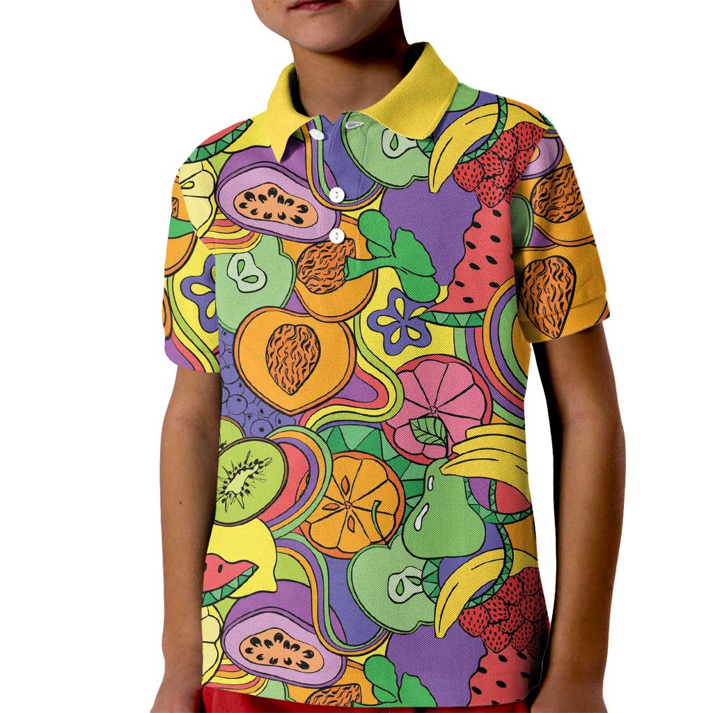 Hawaii Fruits Hippie Style Kid Polo Shirt Vibrant Colorful LT01 Kid Multicolor - Polynesian Pride