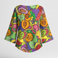 Hawaii Fruits Hippie Style Kimono Sleeve Blouse Vibrant Colorful LT01 - Polynesian Pride
