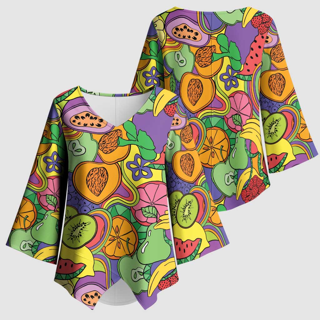Hawaii Fruits Hippie Style Kimono Sleeve Blouse Vibrant Colorful LT01 - Polynesian Pride