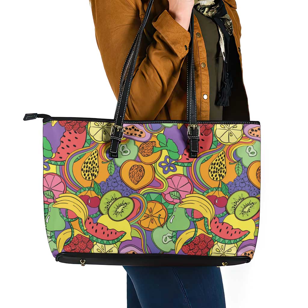 Hawaii Fruits Hippie Style Leather Tote Bag Vibrant Colorful LT01 - Polynesian Pride