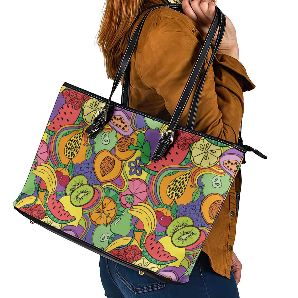 Hawaii Fruits Hippie Style Leather Tote Bag Vibrant Colorful LT01 - Polynesian Pride