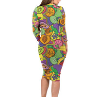 Hawaii Fruits Hippie Style Long Sleeve Bodycon Dress Vibrant Colorful LT01 - Polynesian Pride