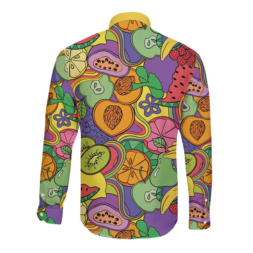 Hawaii Fruits Hippie Style Long Sleeve Button Shirt Vibrant Colorful LT01 - Polynesian Pride