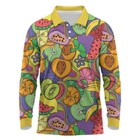 Hawaii Fruits Hippie Style Long Sleeve Polo Shirt Vibrant Colorful LT01 Multicolor - Polynesian Pride