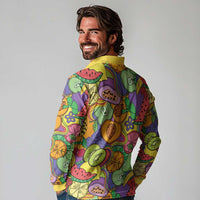Hawaii Fruits Hippie Style Long Sleeve Polo Shirt Vibrant Colorful LT01 - Polynesian Pride