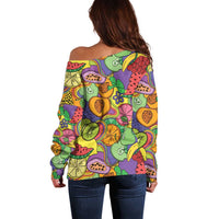 Hawaii Fruits Hippie Style Off Shoulder Sweater Vibrant Colorful LT01 - Polynesian Pride