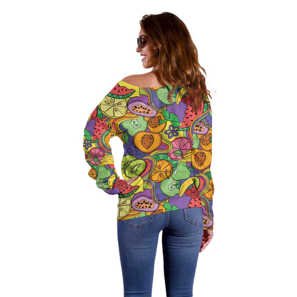 Hawaii Fruits Hippie Style Off Shoulder Sweater Vibrant Colorful LT01 - Polynesian Pride