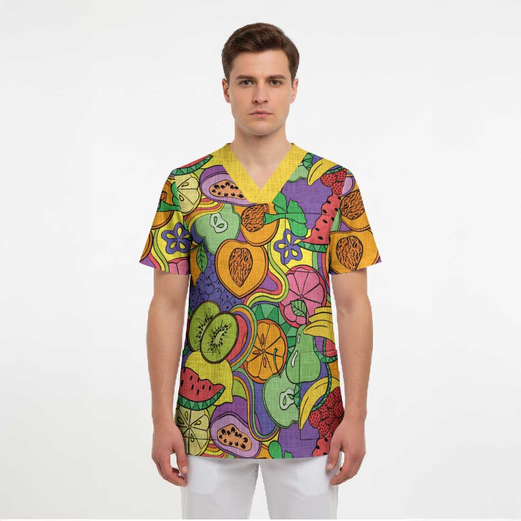 Hawaii Fruits Hippie Style Scrub Top Vibrant Colorful LT01 - Polynesian Pride