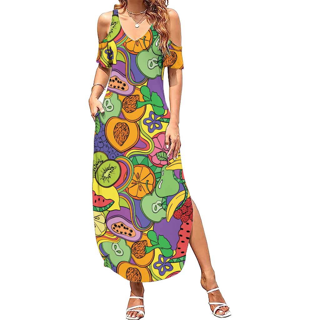 Hawaii Fruits Hippie Style Summer Maxi Dress Vibrant Colorful LT01 Women Multicolor - Polynesian Pride