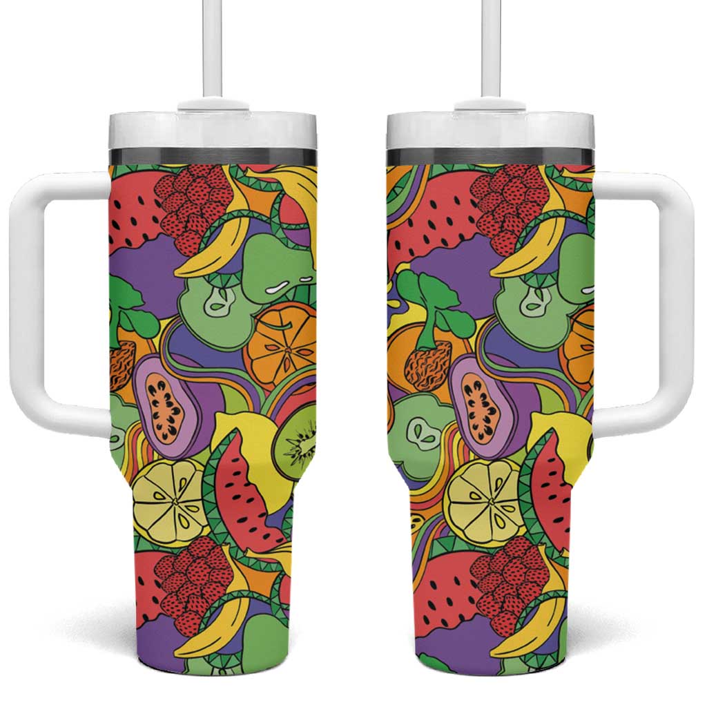 Hawaii Fruits Hippie Style Tumbler With Handle Vibrant Colorful LT01 One Size: 40 oz Multicolor - Polynesian Pride