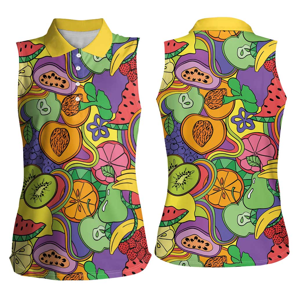 Hawaii Fruits Hippie Style Women Sleeveless Polo Shirt Vibrant Colorful LT01 - Polynesian Pride