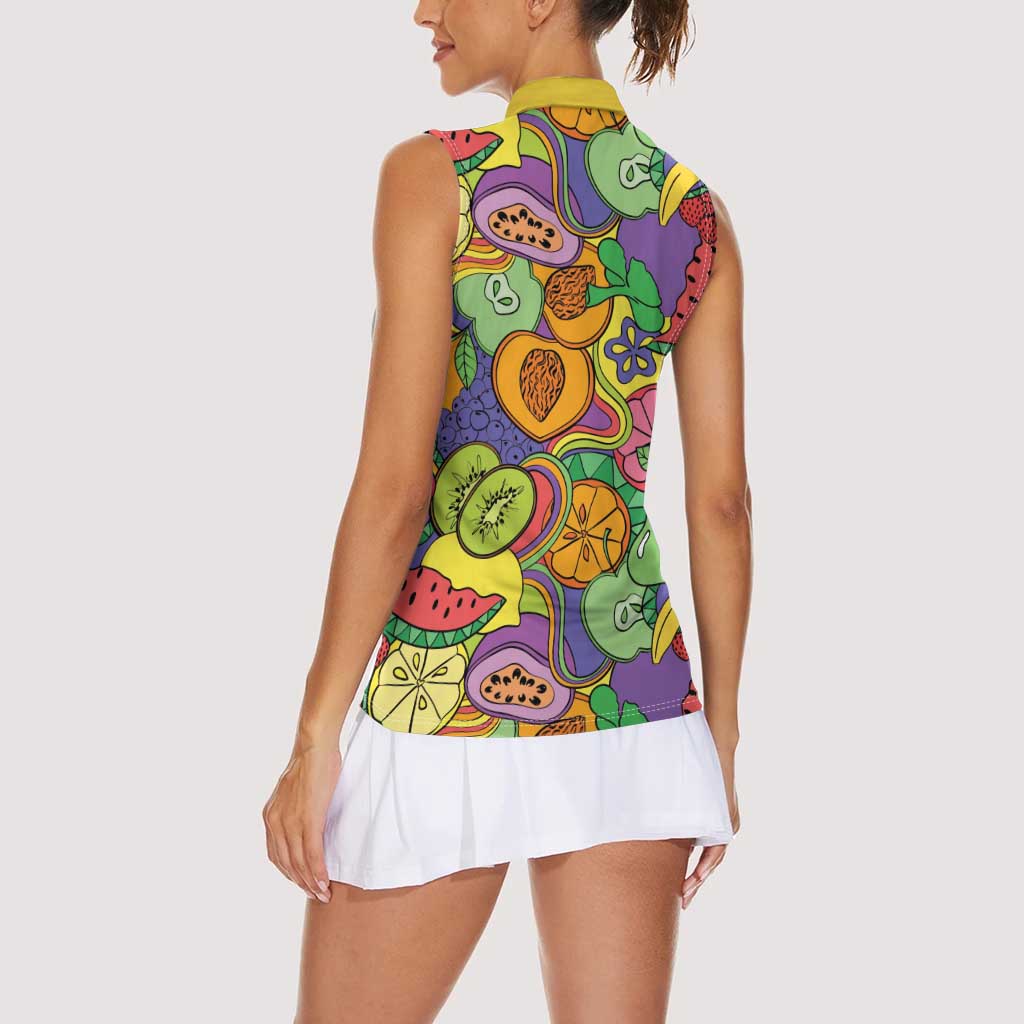 Hawaii Fruits Hippie Style Women Sleeveless Polo Shirt Vibrant Colorful LT01 - Polynesian Pride