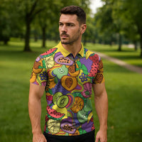 Hawaii Fruits Hippie Style Zipper Polo Shirt Vibrant Colorful LT01 - Polynesian Pride