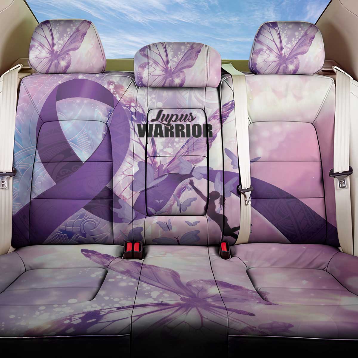 Polynesian Lupus Awareness Back Car Seat Cover Butterfly Hologram Lupus Warrior