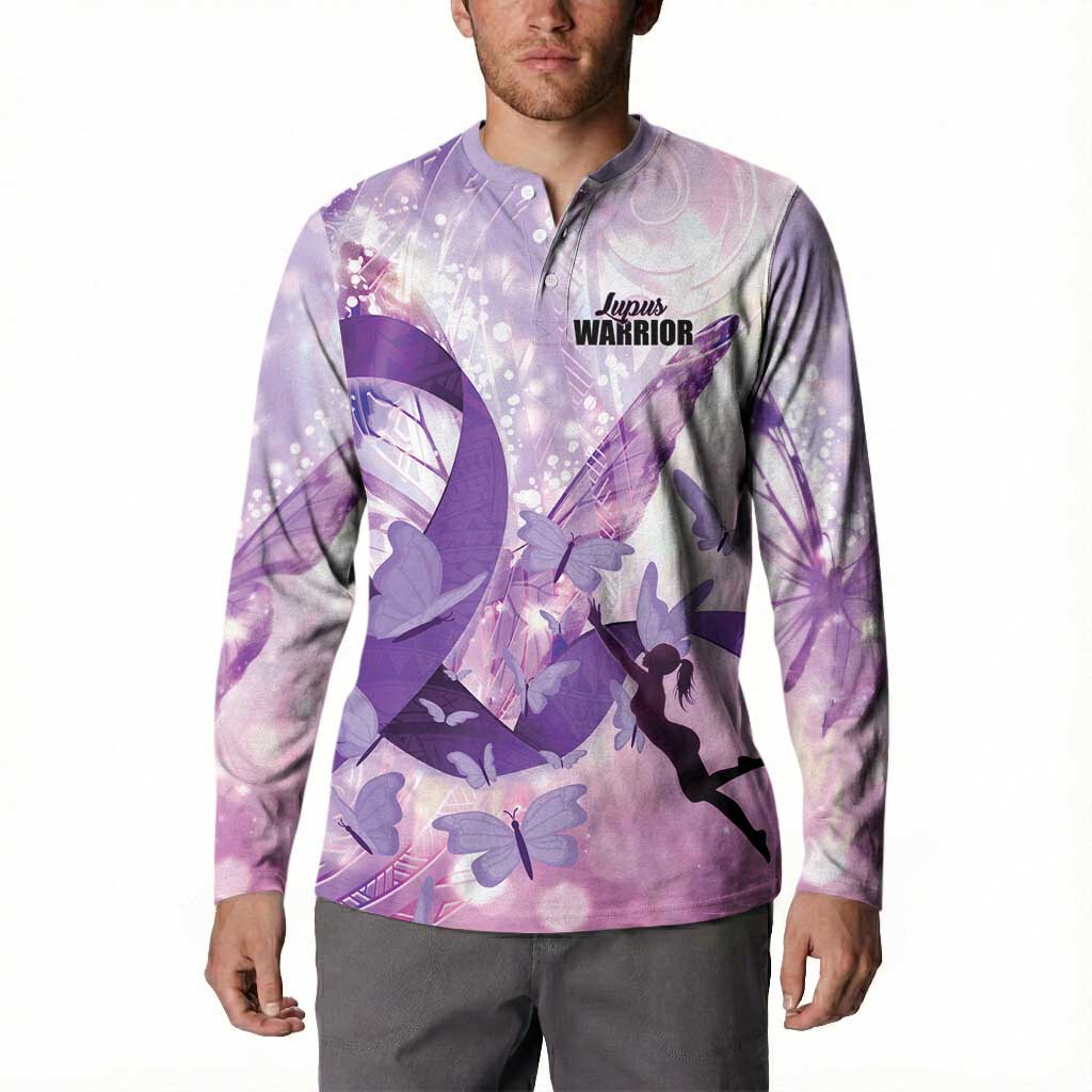 Personalized Polynesian Lupus Awareness Button Sweatshirt Butterfly Hologram Lupus Warrior LT01 - Polynesian Pride