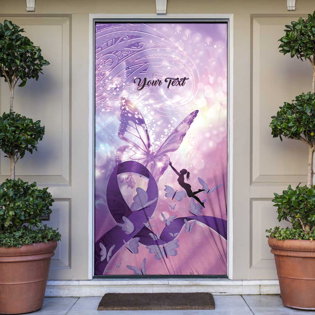 Personalized Polynesian Lupus Awareness Door Cover Butterfly Hologram Lupus Warrior LT01 Purple - Polynesian Pride