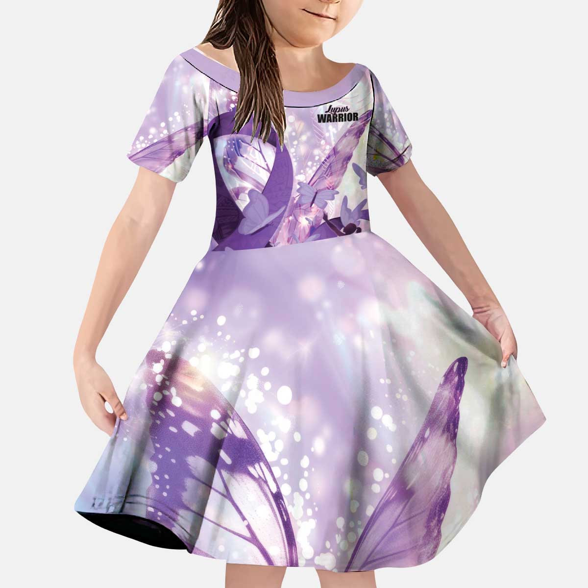 Personalized Polynesian Lupus Awareness Kid Short Sleeve Dress Butterfly Hologram Lupus Warrior LT01 KID Purple - Polynesian Pride