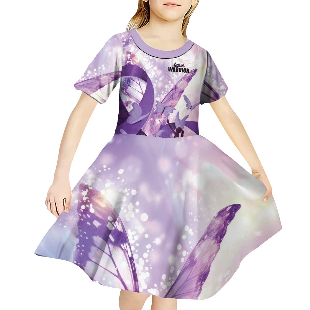 Personalized Polynesian Lupus Awareness Kid Short Sleeve Dress Butterfly Hologram Lupus Warrior LT01 - Polynesian Pride