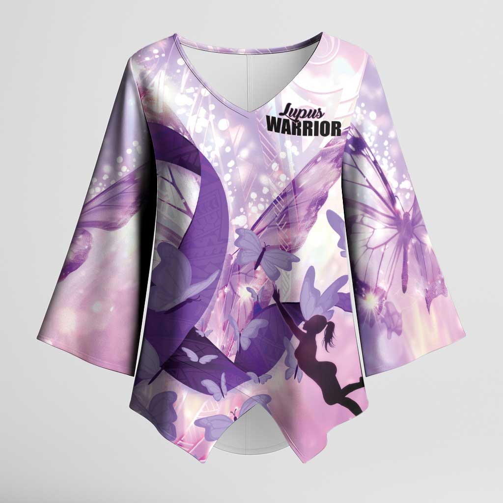 Personalized Polynesian Lupus Awareness Kimono Sleeve Blouse Butterfly Hologram Lupus Warrior LT01 Female Purple - Polynesian Pride