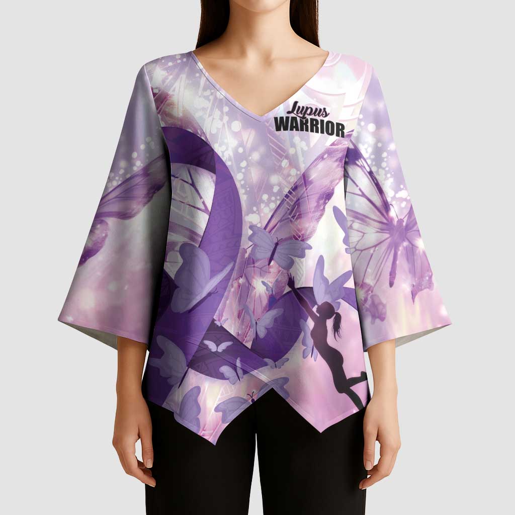 Personalized Polynesian Lupus Awareness Kimono Sleeve Blouse Butterfly Hologram Lupus Warrior LT01 - Polynesian Pride