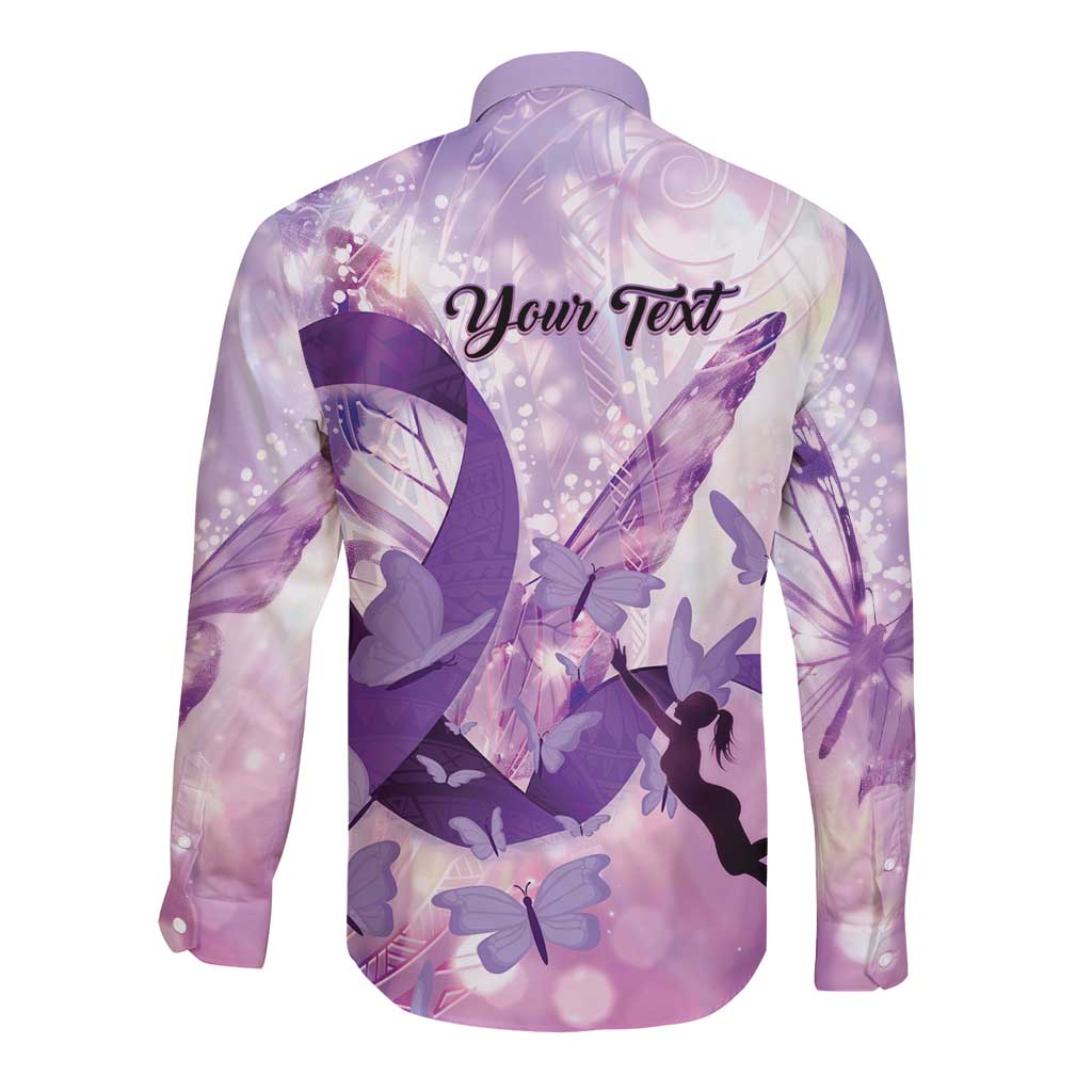 Personalized Polynesian Lupus Awareness Long Sleeve Button Shirt Butterfly Hologram Lupus Warrior LT01 - Polynesian Pride