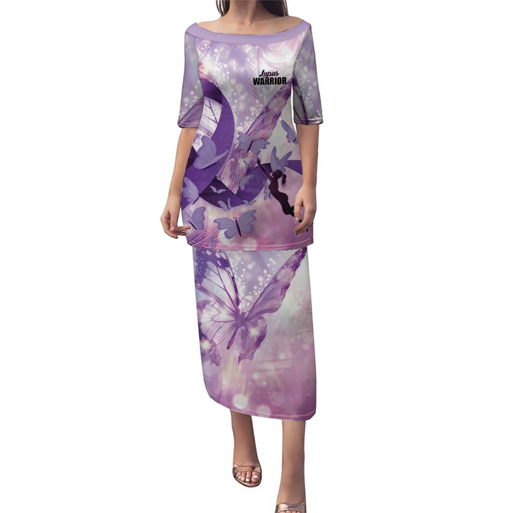 Personalized Polynesian Lupus Awareness Puletasi Butterfly Hologram Lupus Warrior LT01 Long Dress Purple - Polynesian Pride