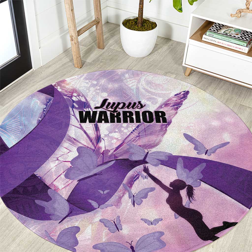 Polynesian Lupus Awareness Round Carpet Butterfly Hologram Lupus Warrior LT01 Purple - Polynesian Pride