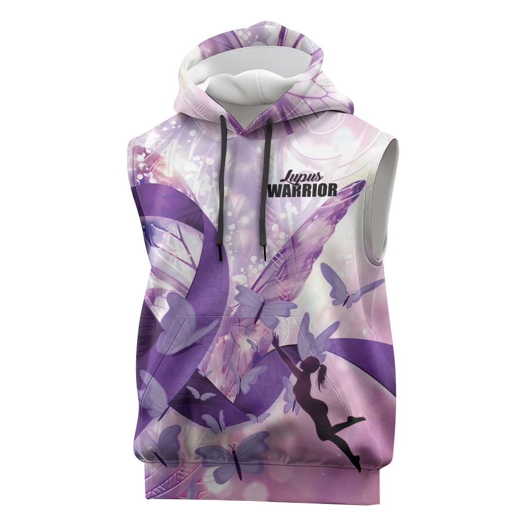 Personalized Polynesian Lupus Awareness Sleeveless Hoodie Butterfly Hologram Lupus Warrior LT01 Purple - Polynesian Pride